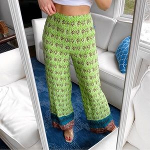 🌿 ZARA BOHO GREEN MULTI FLORAL HIGH WAIST PALAZZO PANTS!
